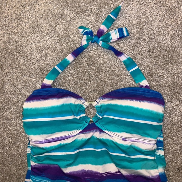 Apt 9 Nylon Green & Purple Swimsuit size 10 - Picture 5 of 13